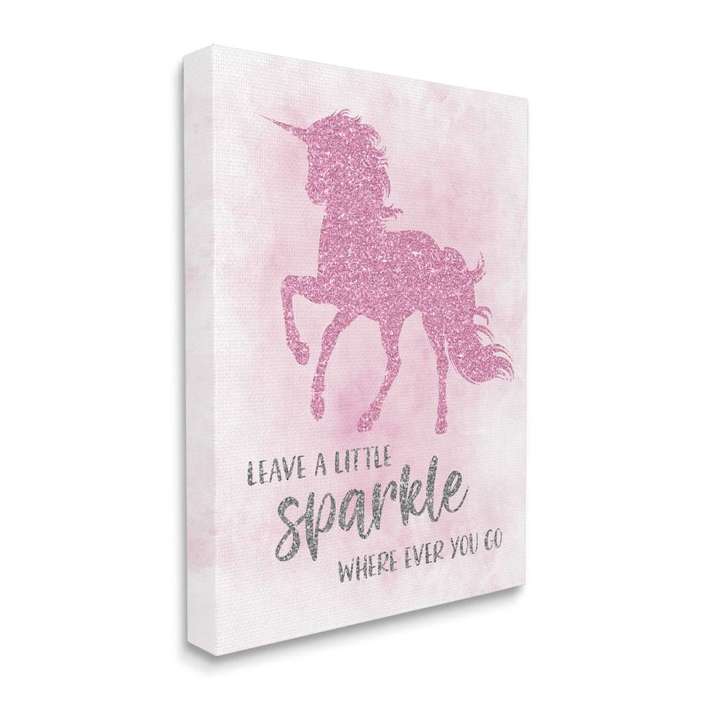 Stupell Leave A Little Sparkle Phrase Pink Shimmer Unicorn Canvas Wall Art