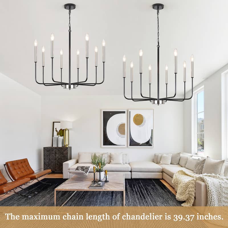 8-Light Modern Farmhouse Candle Chandelier for Kitchen Island Living Dining Room Bedroom