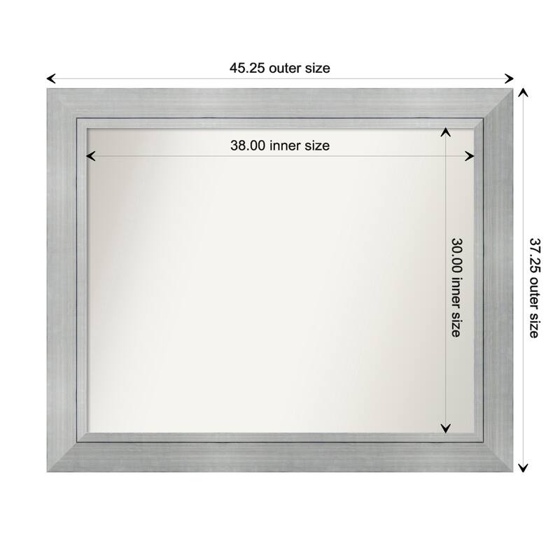 Romano Silver Framed Non-Beveled Custom Wall Mirror, Bathroom Vanity Mirror - Outer Size: 45.25 x 37.25