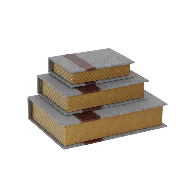 Burlap Leather Canvas Book Box Various Designs (Set of 3)