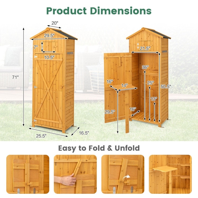 71 Inch Tall Garden Tool Storage Cabinet with Lockable Doors and