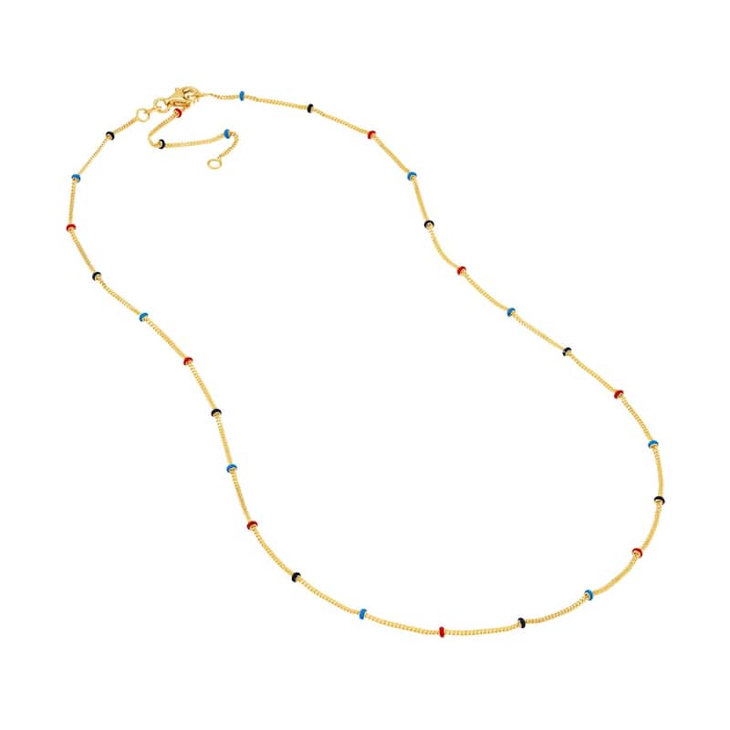 Curata 14k Yellow Gold 18" Enamel Bead Station Saturn Chain Necklace