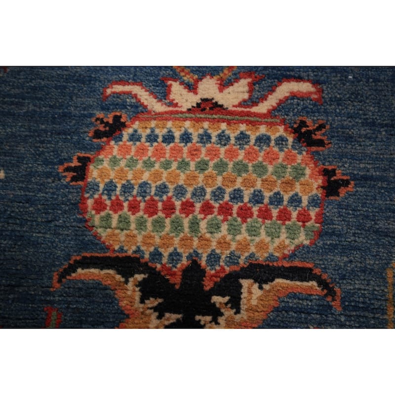 Blue Floral Ziegler Vegetable Dye Runner Rug Hand-Knotted Wool Carpet - 2'8" x 12'3"