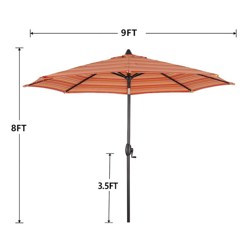 9Ft Striped Market Umbrella with Sunbrella Fabric Outdoor Umbrella