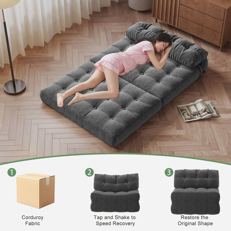 Portable Full Floor Folding Sofa Bed, Convertible Sleeper Chair for Living Room