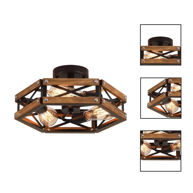 3 Light light bulbs oak , black light fixture wood ceiling light - N/A