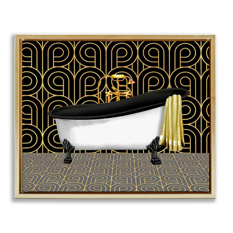 Stupell Bathroom in Deco Style Framed Floater Canvas Wall Art Design By Conrad Knutsen - 21 x 17 - Gold