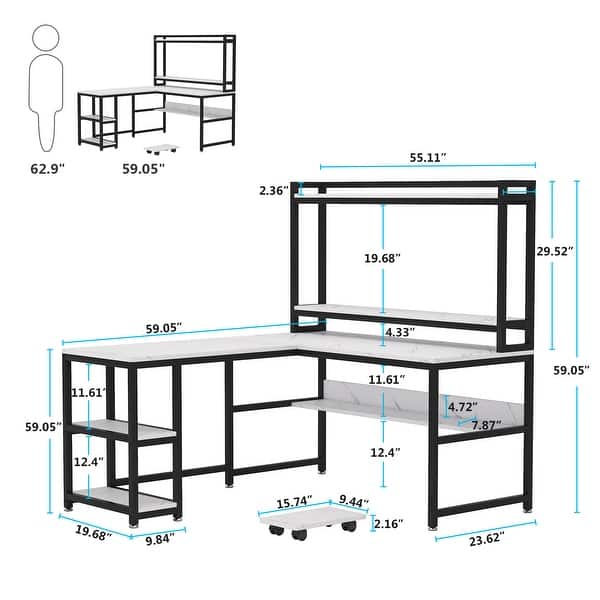 L Shaped Computer Desk with Hutch, LShaped Home Office Desk with