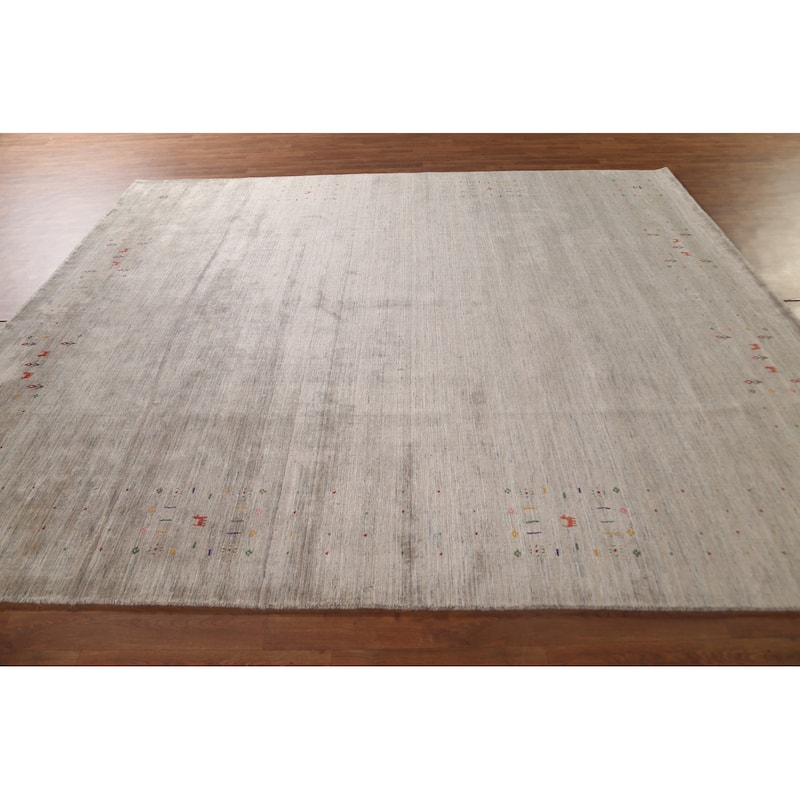 Beige Gabbeh Indian Area Rug Handmade Wool Carpet - 8'3"x 9'8"