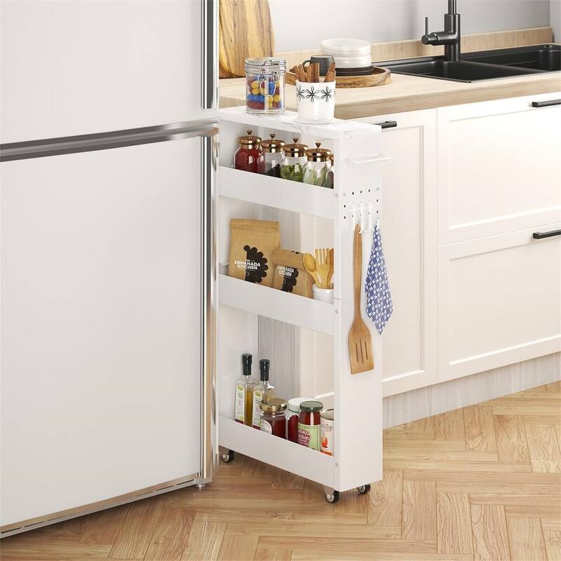 Storage Cart 5 in Width 4Tier White Rolling Cart with Handle