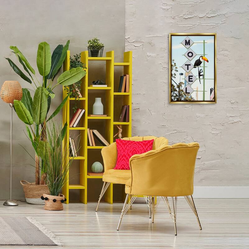 Stupell Toucan on Motel Sign Framed Floater Canvas Wall Art Design By Ashley Singleton