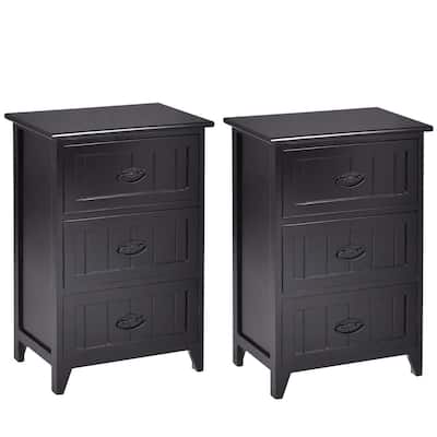 Gymax 2 PCS 3 Drawers Nightstands End Table Storage Wood Side Bedside
