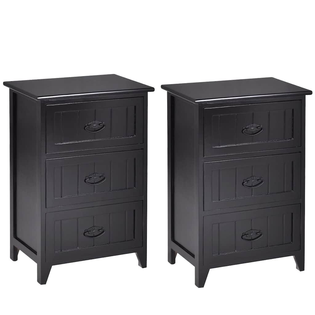 Gymax 2 PCS 3 Drawers Nightstands End Table Storage Wood Side Bedside