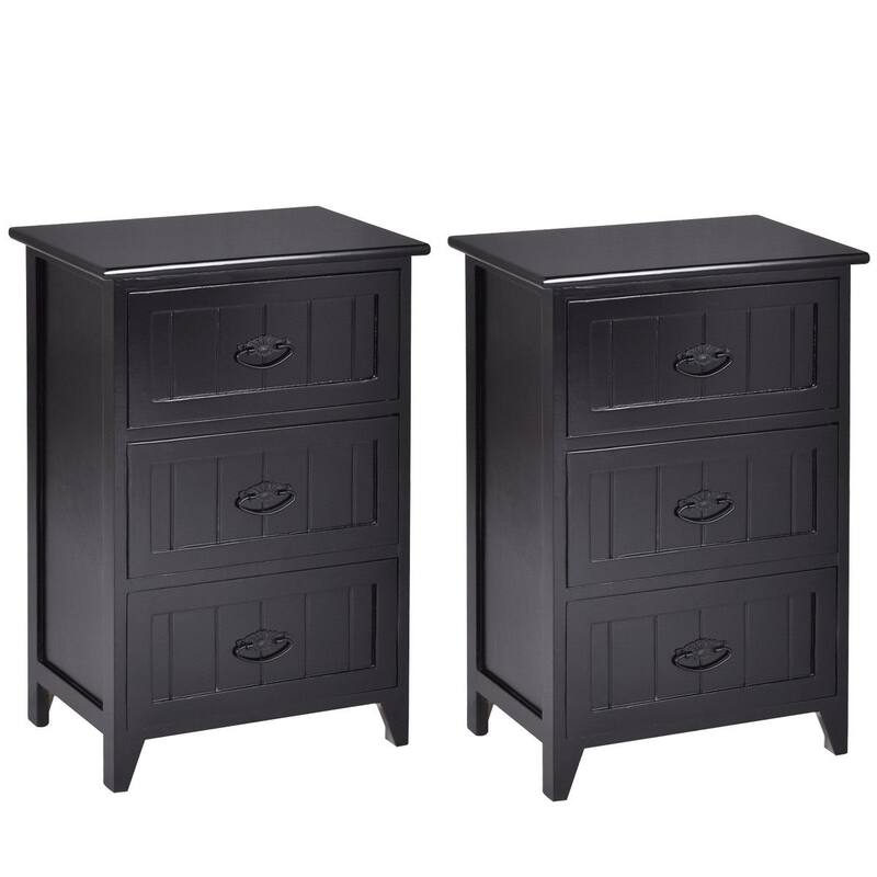 Gymax 2 PCS 3 Drawers Nightstands End Table Storage Wood Side Bedside - Black