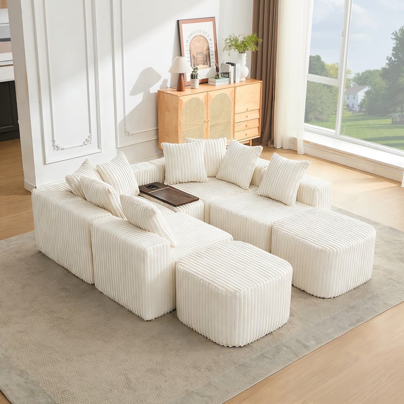 137.5" U-Shaped Sectional Sofa with Coffee Table Board and Ottoman
