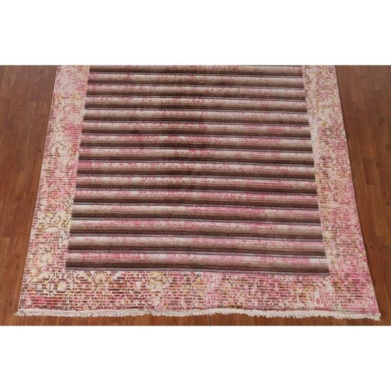 Striped Abstract Modern Area Rug Hand-Knotted Wool Carpet - 5'8"x 9'2"