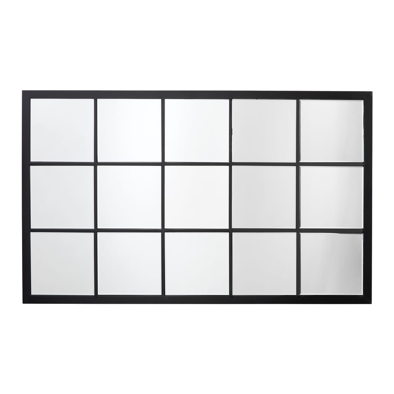 Large Rectangle Metal Grid Mirror with Paned Beveled Glass Black
