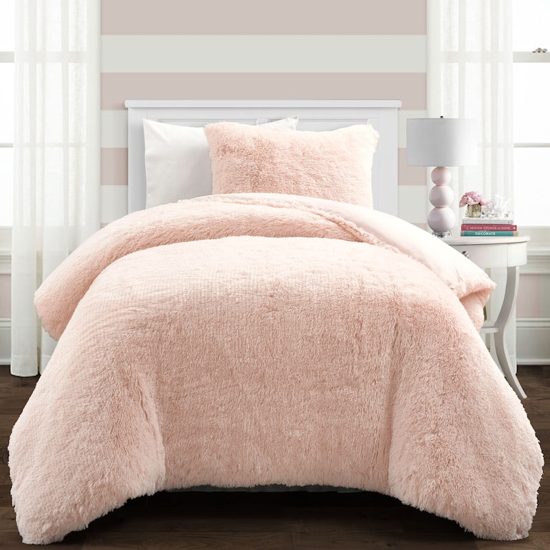 Lush Decor Emma Faux Fur Comforter Set - Blush - Twin XL