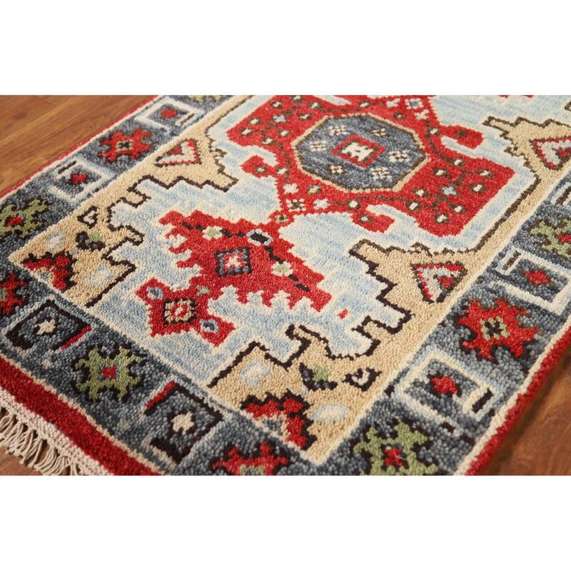 Hand Knotted Oriental 100% Wool Carpet Traditional Geometric Navy Blue & Blues Viss Area Rug - 3' 0'' X 2' 0''