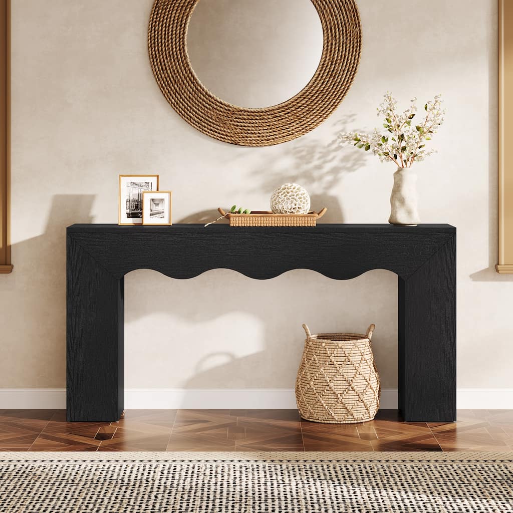63” Farmhouse Console Table, Brown Entryway Table with Storage