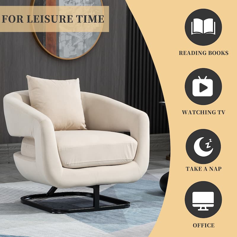 Upholstered Tufted Living Room Chair Textured Linen Fabric Accent Chair with Metal Stand
