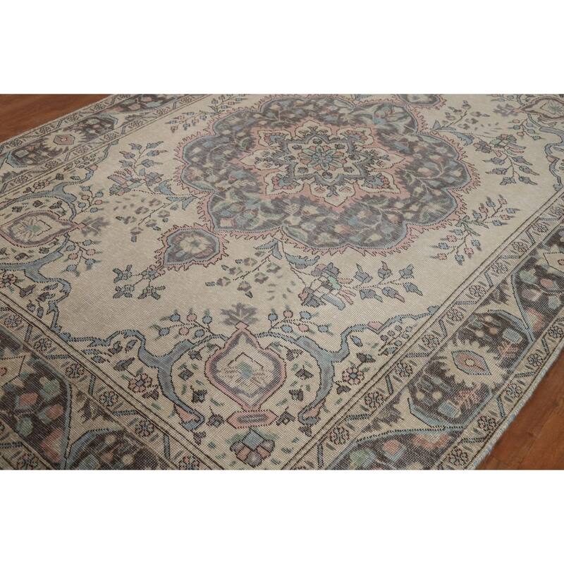 Floral Medallion Tabriz Persian Area Rug Handmade Wool Carpet - 6'7"x 9'8"