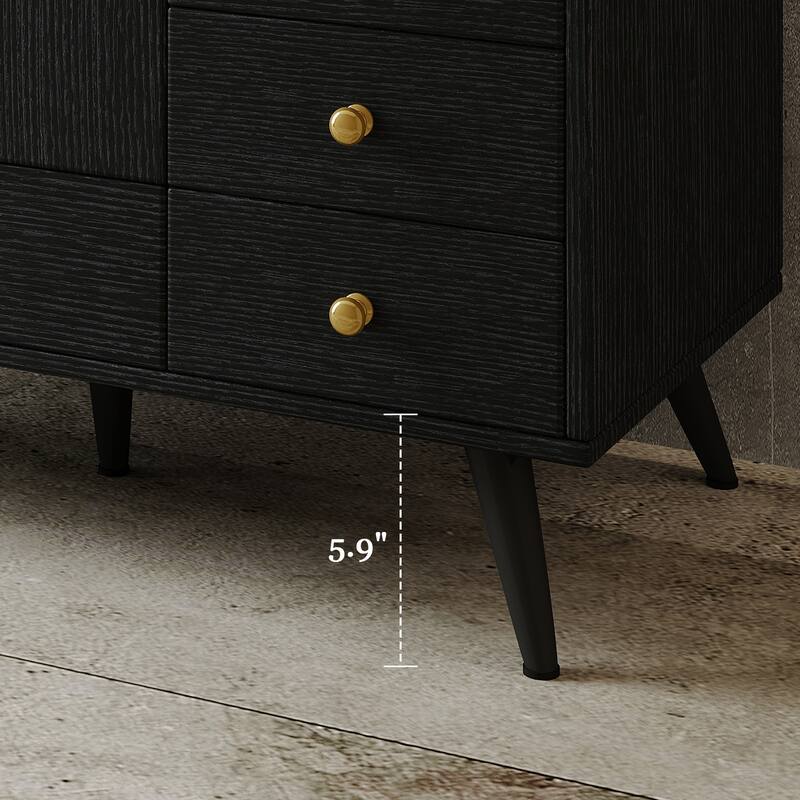 36" Bathroom Vanity with Faux Marble Top & Ceramic Sink, 5-Drawer Storage Cabinet with Stainless Steel Legs