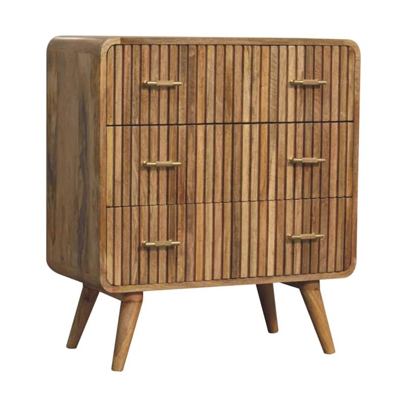 Artisan Furniture Solid Wood T-bar Ridged Chest, Beige with 3 Drawers - N/A