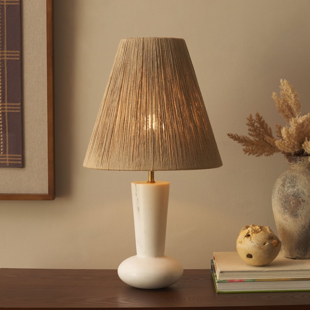 SAFAVIEH Lighting Andez Tropical Table Lamp 22-Inch Marble Base with Sisal Shade - 12"W x 12"D x 22"H