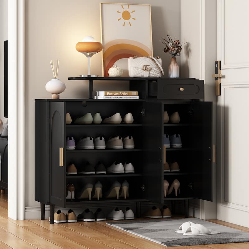 Arched 3-Door Shoe Cabinet, Versatile Entryway Storage Organizer, Hallway Side Cabinet with 1 Drawer & Adjustable Shelves