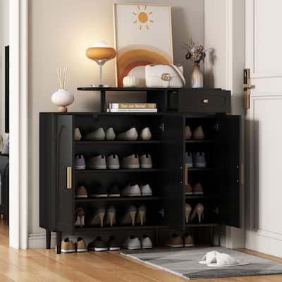 Modern Shoe Storage Cabinet with Arched Doors, Drawer, and Adjustable Shelves for Home