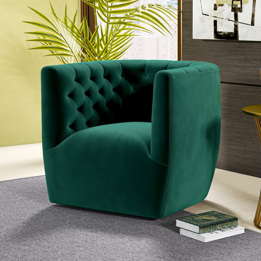 GDFStudio - Delaney Modern Velvet Swivel Chair with Tufted Back & Solid Wood Base - 28"W