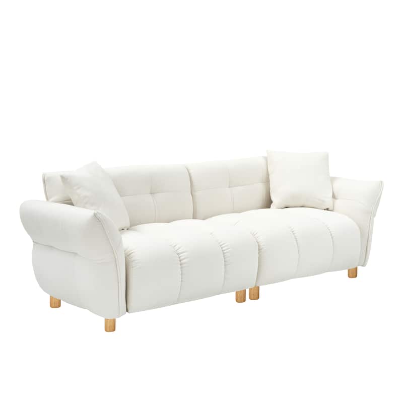 93.70 inches long, Teddy Sofa Fabric,with two matching pillows and three spacious and comfortable seats