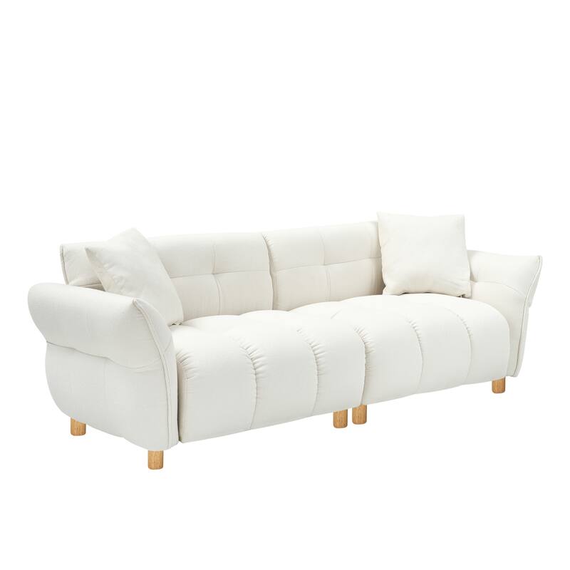 Flared Arms Sofa Square Grid Design Lounge Couch with Pillows