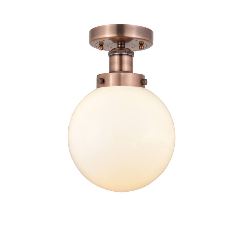Innovations Lighting Beacon - 1 Light 8" Semi-Flush Mount - Antique Copper/Matte White
