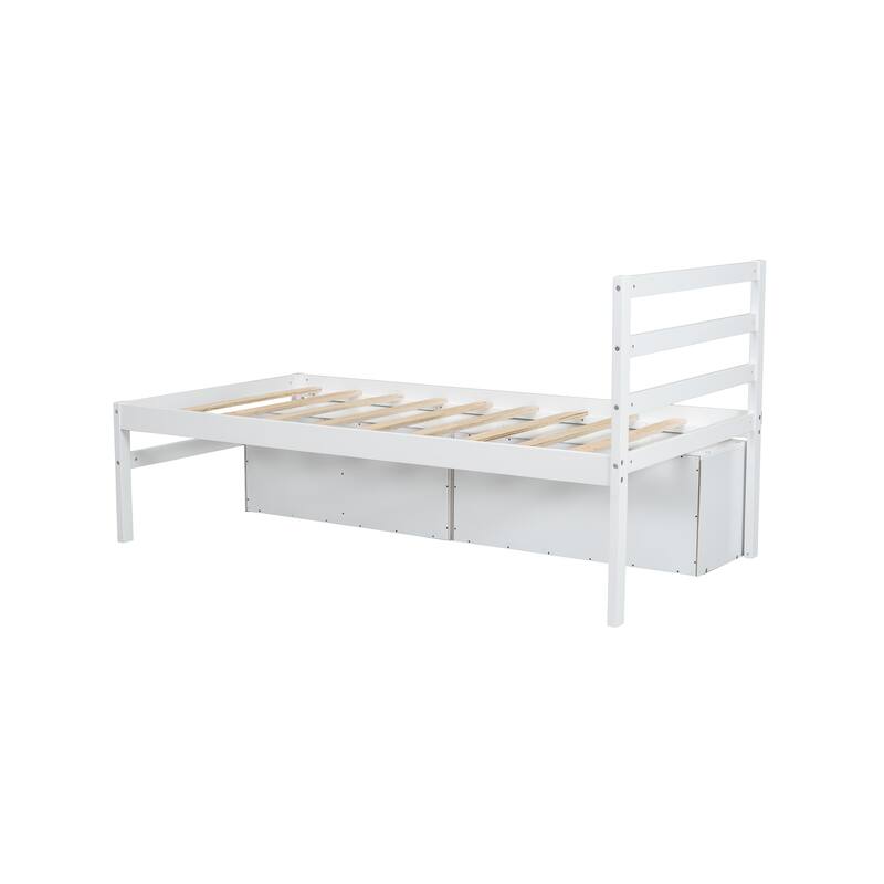 Wood Bed with Removable Shelves & 2 Storage Drawers