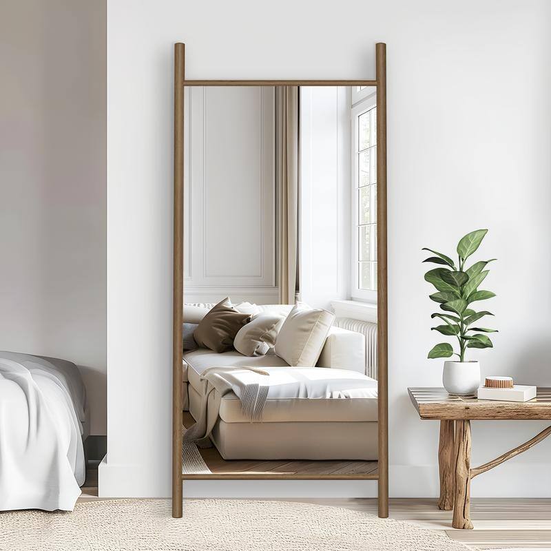 Ladder-Style Arched Solid Wood Framed Full Length Leaning Mirror