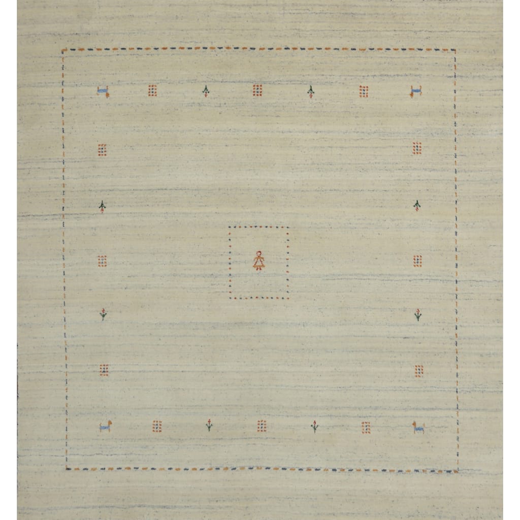 Hand Knotted Oriental 100% Wool Carpet Tribal Animal Pictorial Beige & Ivories Gabbeh Area Rug - 5' 11'' X 6' 1''