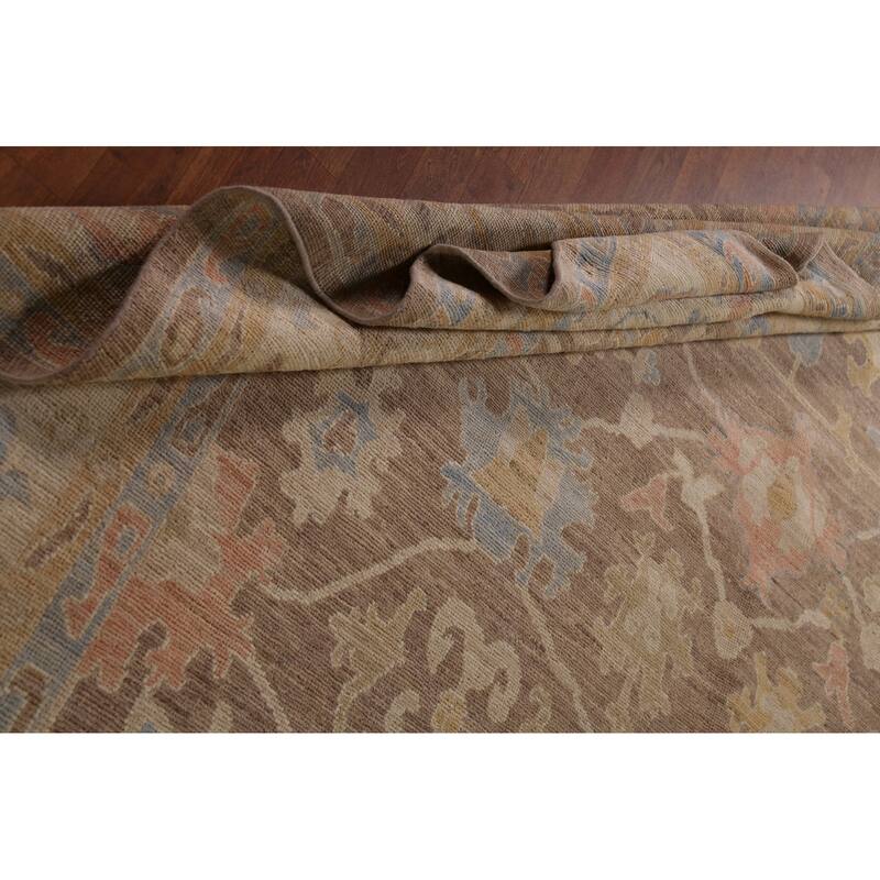 Floral Oushak Vegetable Dye Area Rug Hand-Knotted Brown Wool Carpet - 9'0"x 13'0"