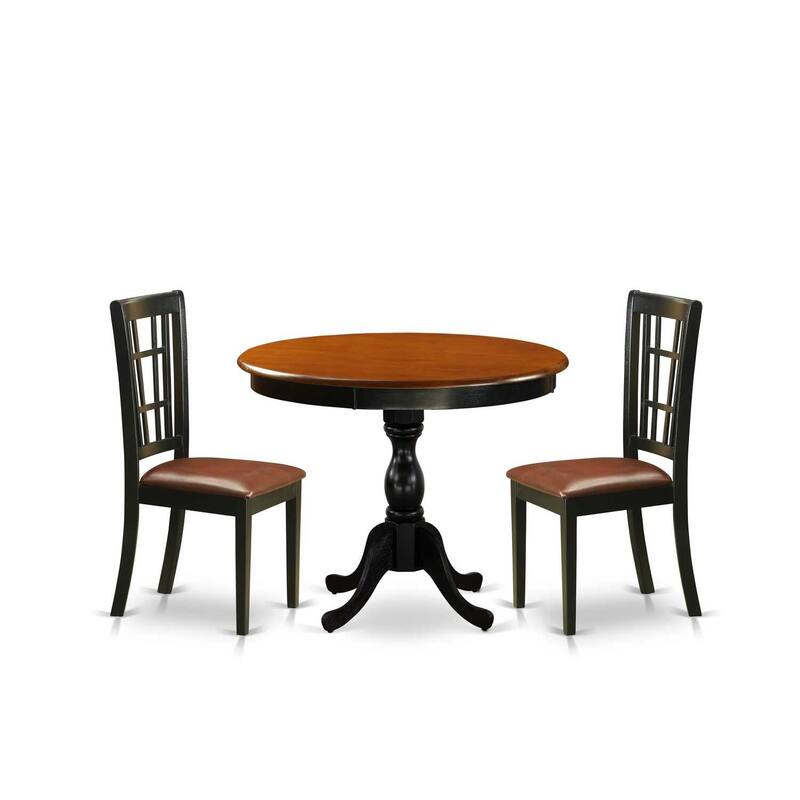 Modern 3Piece Dining Set - Round Table & 2 Kitchen Chairs - Black & Cherry Finish
