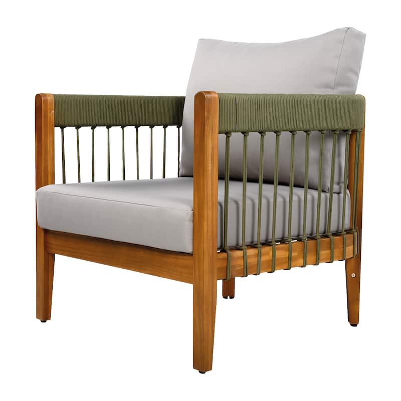 [Set of 2] Acacia Wood Outdoor Club Chair Handwoven Rope Curved Backrest Water-Resistant Porch