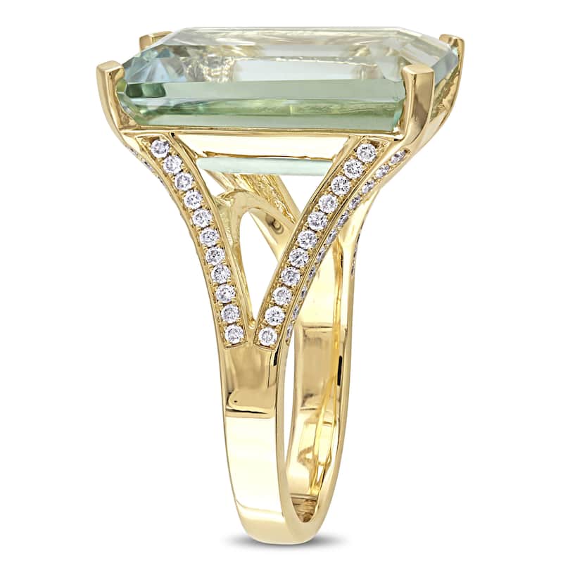 Miadora 15ct TGW Octagon-Cut Green Quartz and 2/5ct TDW Diamond Ring in 14k Yellow Gold