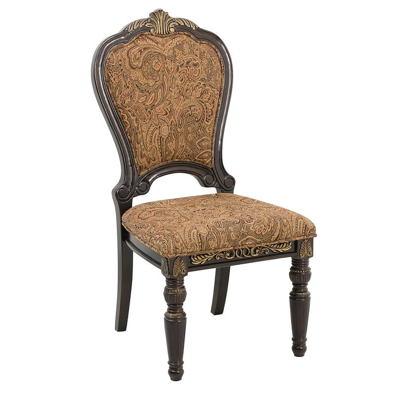 Traditional Dining Chairs Set Upholstered Seat and Back Wooden Cherry Finish with Gold Tipping