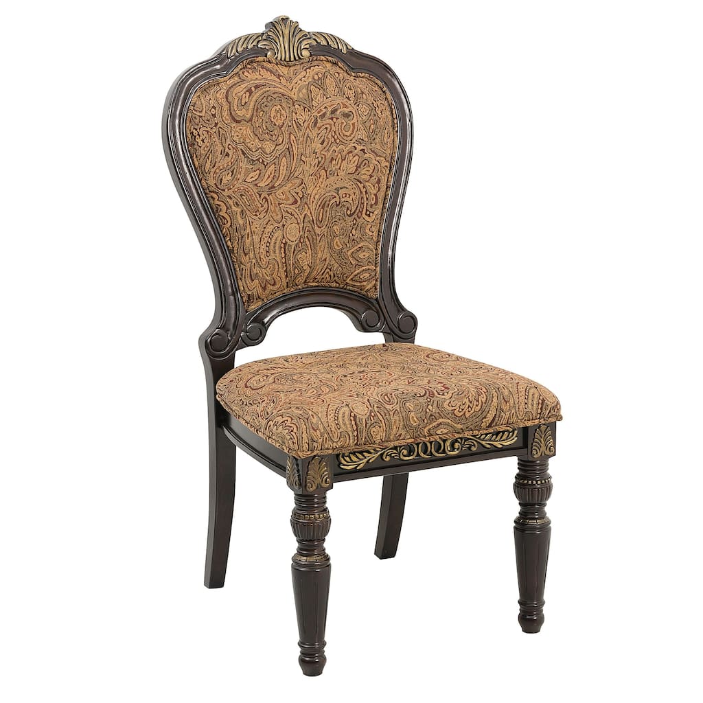 Traditional Dining Chairs Set Upholstered Seat and Back Wooden Cherry Finish with Gold Tipping