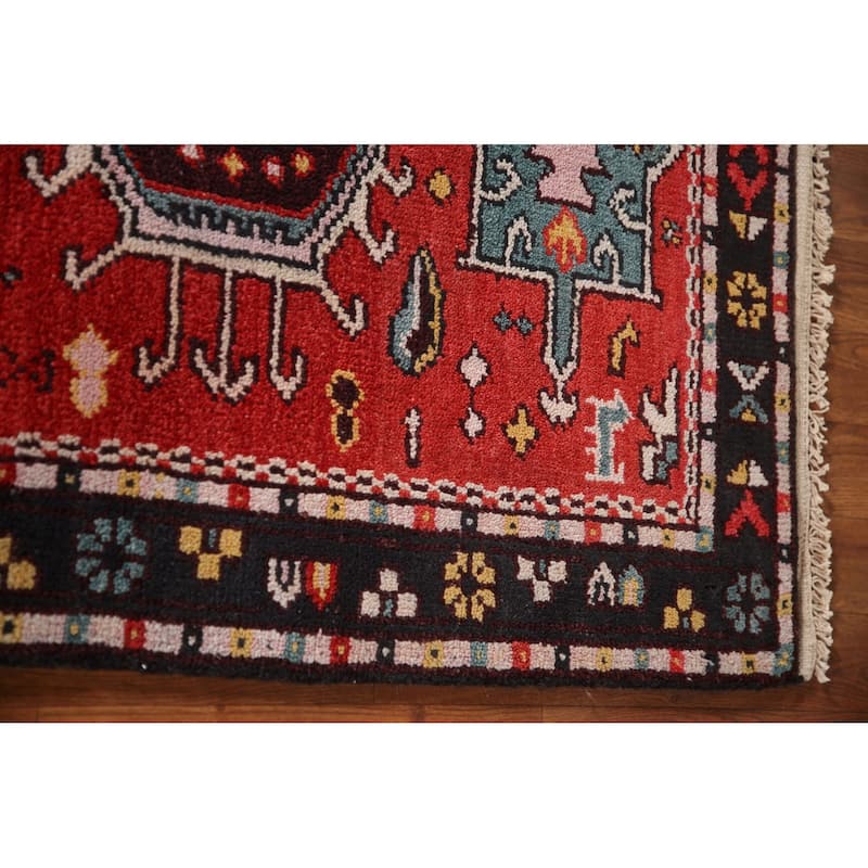 Geometric Kazak Indian Area Rug Hand-knotted Wool Carpet - 2'11"x 5'0"