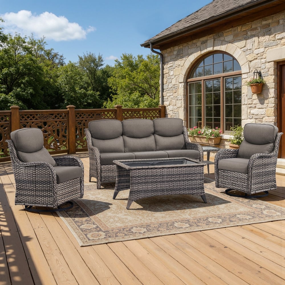 Meyreso 5-Piece Wicker Outdoor Patio Conversation Set with 5-Inch Thick Olefin Cushions