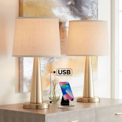 360 Lighting Brass Finish Modern USB Table Lamps Set of 2 - 25" x 13"