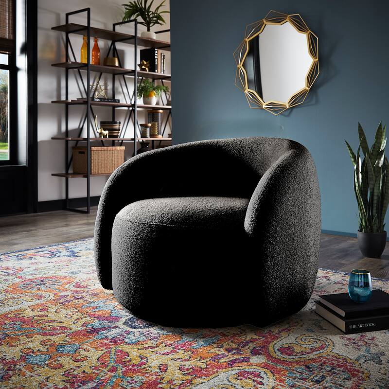 Willits Boucle Accent Chair with Cloud-Like Curved Design and Furry Channel Pillow by iNSPIRE Q Modern