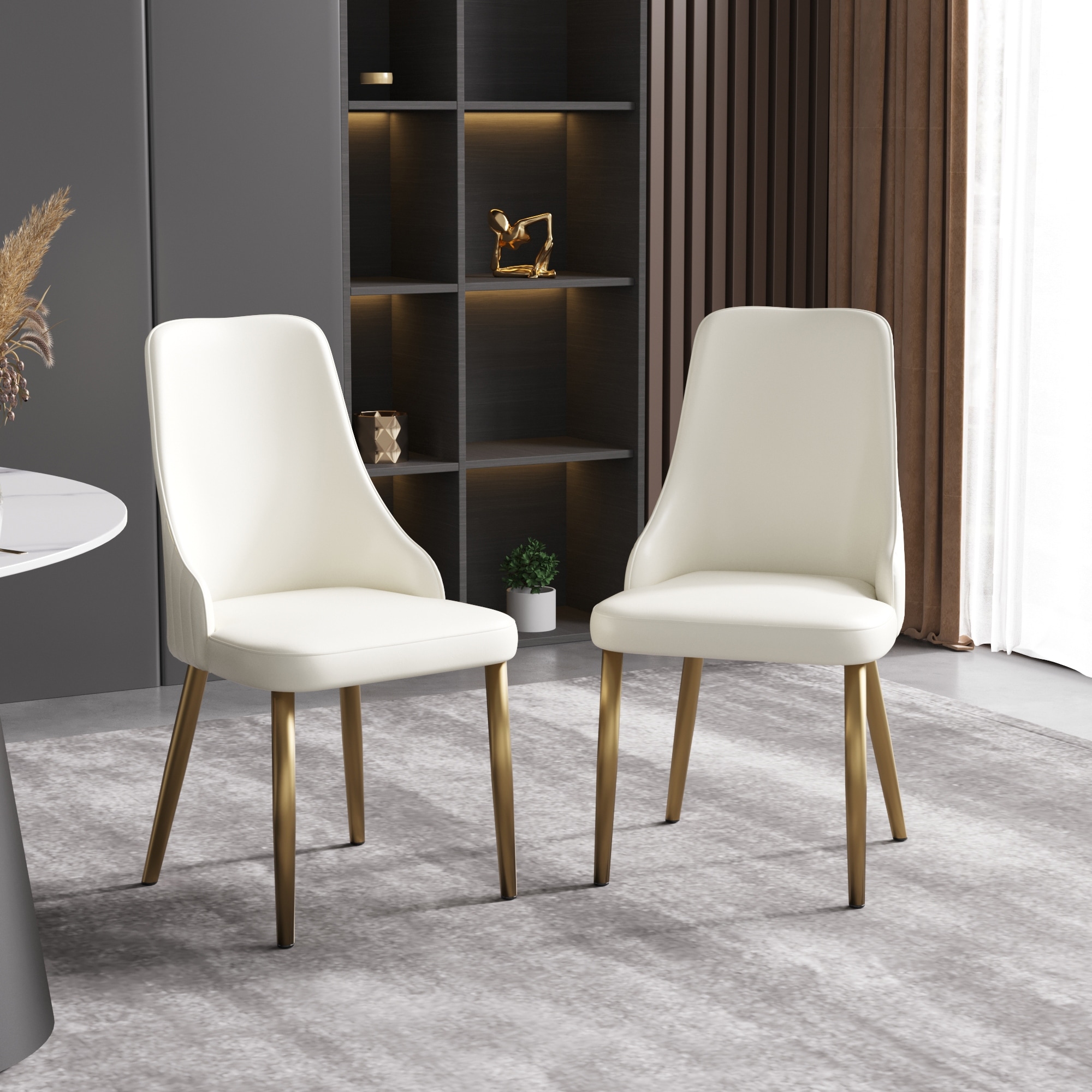 Modern Cream White Faux Leather Dining Chairs set of 2 N A