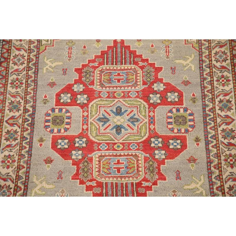 Kazak Oriental Accent Rug Hand-Knotted Grey Wool Carpet - 3'2"x 5'0"